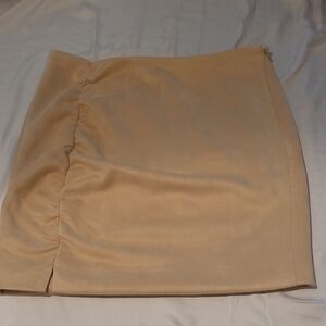Free People Tan Ruched Pencil Faux Suede Mini Skirt